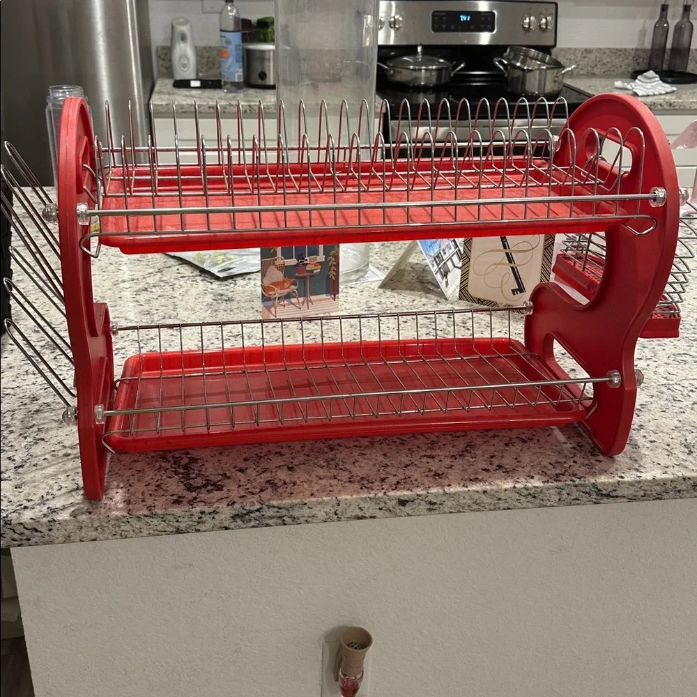 Red Two-Tier Dish Rack - Picture 2 of 2